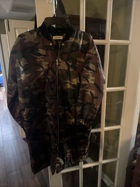 New! I *space Camouflage Long Bomber Jacket in Green and Brown ( no hood)